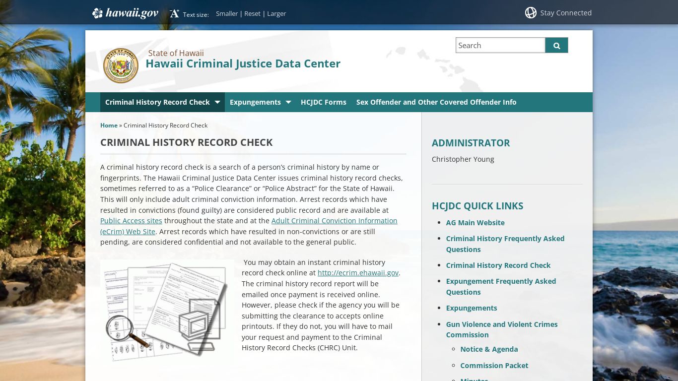 Hawaii Criminal Justice Data Center | Criminal History Record Check
